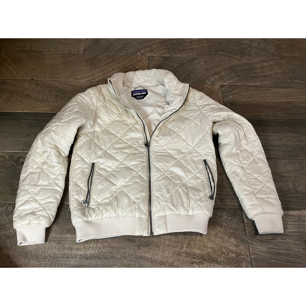 Patagonia Womens Quilted Bomber Jacket Cream Off White Full Zip Small